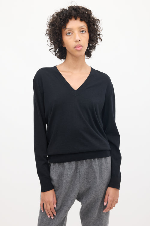 Dries Van Noten Black Wool V-Neck Sweater