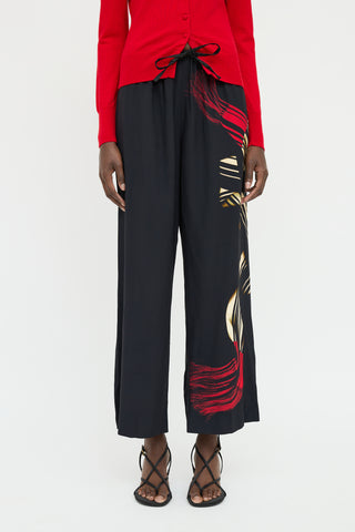 Dries Van Noten Black Graphic Drawstring Pant