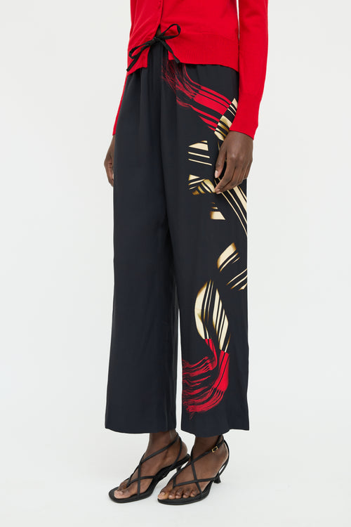 Dries Van Noten Black Graphic Drawstring Pant