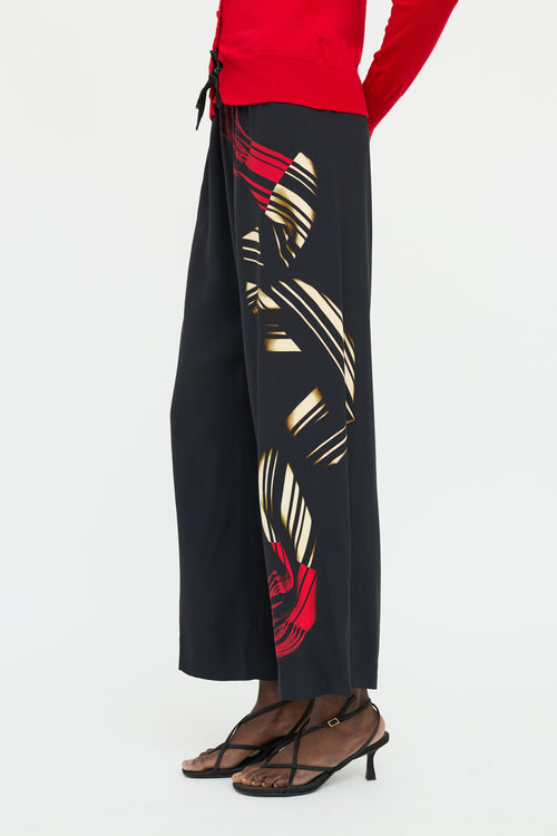 Dries Van Noten Black Graphic Drawstring Pant