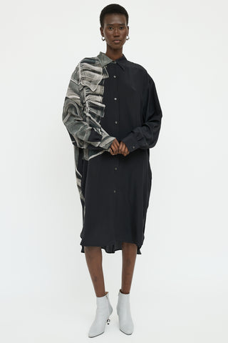 Dries Van Noten Black Multi Colour Long Sleeve Shirt Dress