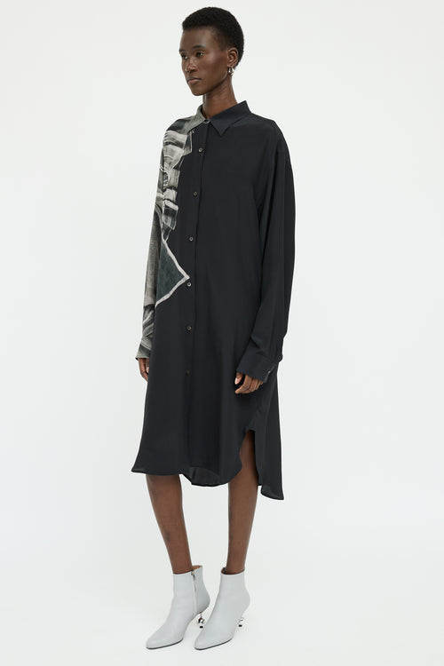 Dries Van Noten Black Multi Colour Long Sleeve Shirt Dress