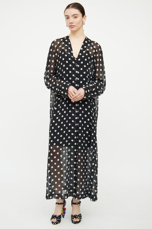 Dries Van Noten Black 
White Polka Dot Sheer Dress