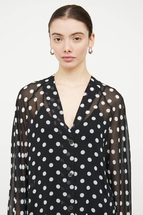 Dries Van Noten Black 
White Polka Dot Sheer Dress