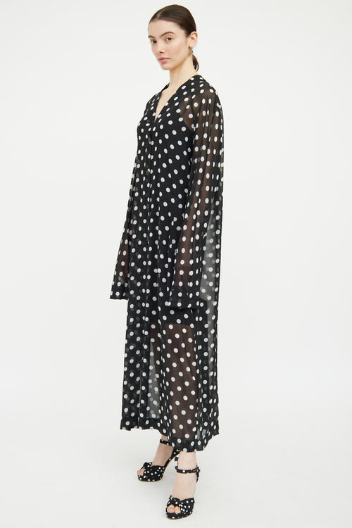 Dries Van Noten Black 
White Polka Dot Sheer Dress