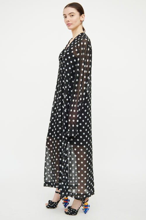 Dries Van Noten Black 
White Polka Dot Sheer Dress