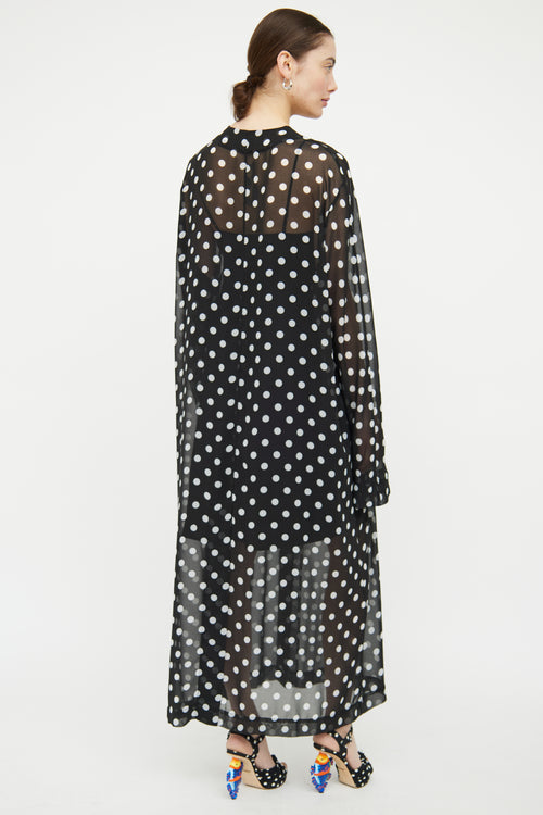 Dries Van Noten Black 
White Polka Dot Sheer Dress