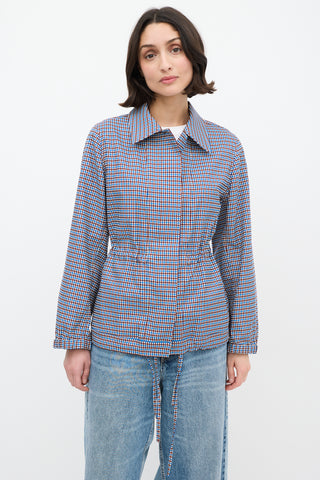 Dries Van Noten Blue 
Brown Check Drawstring Jacket