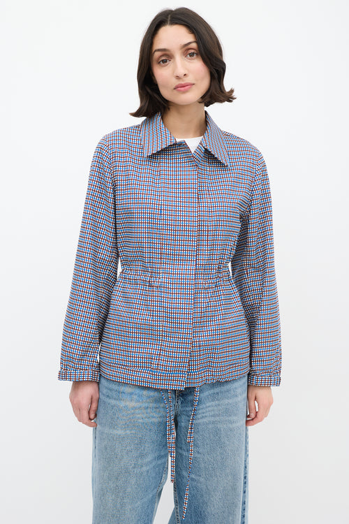 Dries Van Noten Blue 
Brown Check Drawstring Jacket