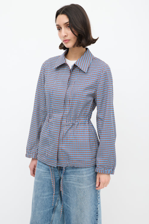 Dries Van Noten Blue 
Brown Check Drawstring Jacket