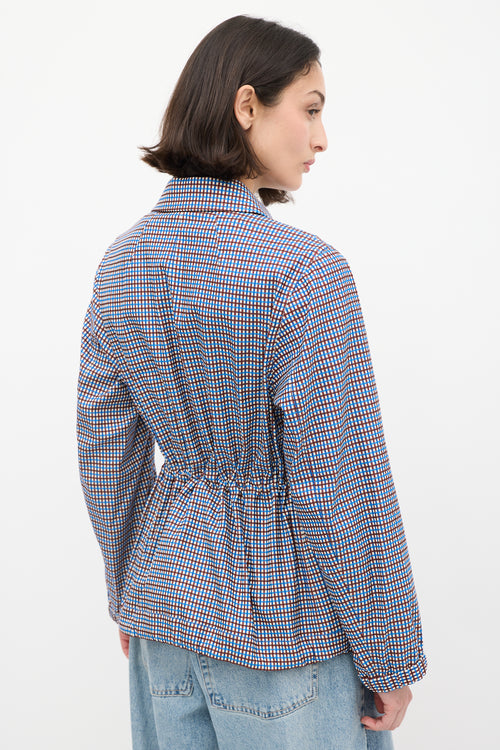 Dries Van Noten Blue 
Brown Check Drawstring Jacket