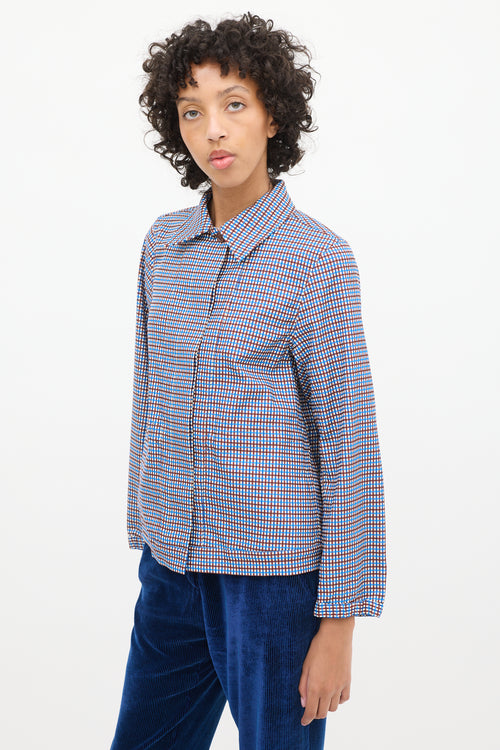 Dries Van Noten Blue 
Brown Cotton Check Jacket