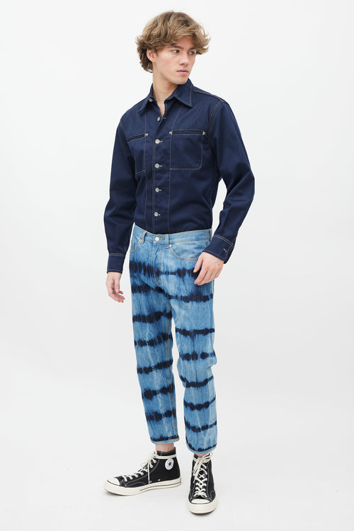 Dries Van Noten Blue Cotton Dyed Denim Pant