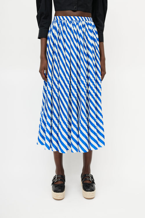 Dries Van Noten Blue 
Green Striped Pleated Skirt