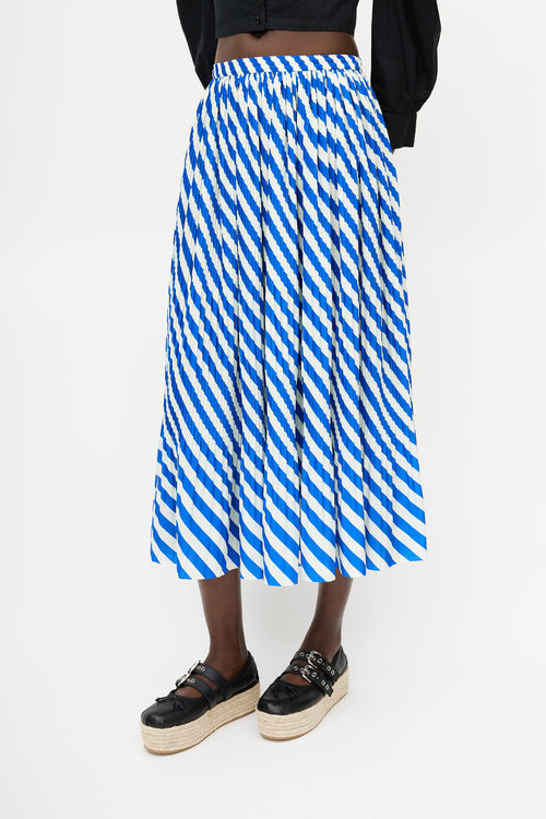 Dries Van Noten Blue 
Green Striped Pleated Skirt