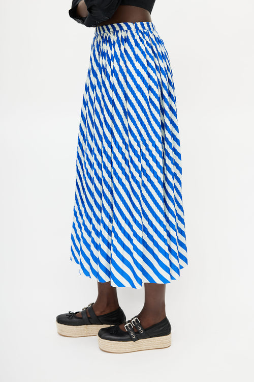 Dries Van Noten Blue 
Green Striped Pleated Skirt