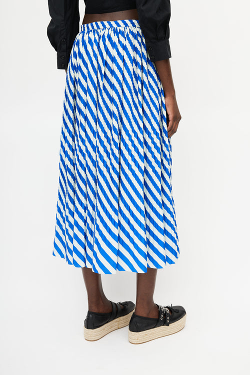 Dries Van Noten Blue 
Green Striped Pleated Skirt