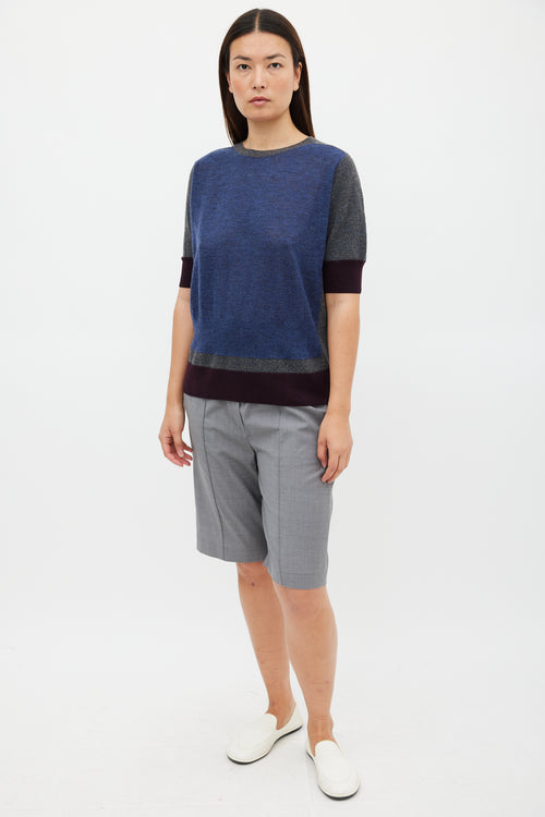 Dries Van Noten Blue 
Multicolour Wool Panelled Top