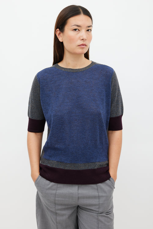 Dries Van Noten Blue 
Multicolour Wool Panelled Top