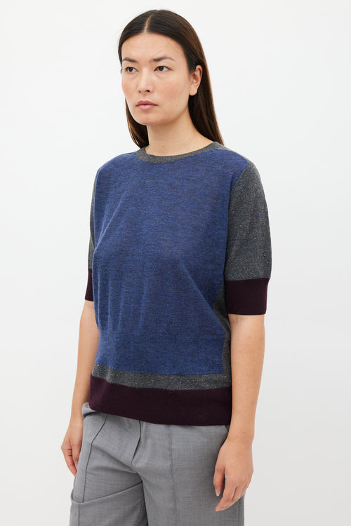 Dries Van Noten Blue 
Multicolour Wool Panelled Top