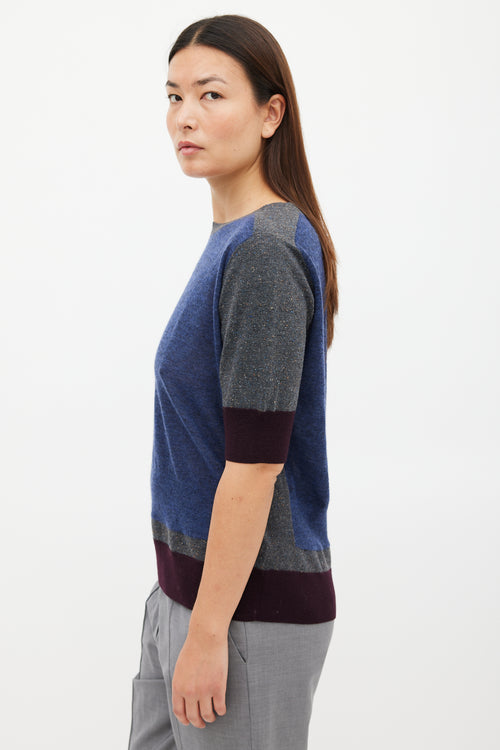 Dries Van Noten Blue 
Multicolour Wool Panelled Top