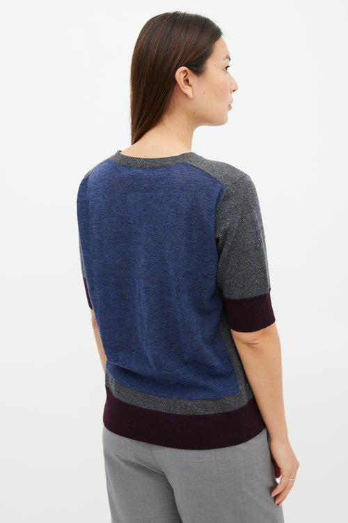 Dries Van Noten Blue 
Multicolour Wool Panelled Top