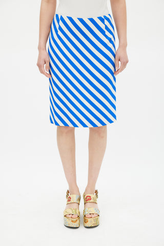 Dries Van Noten SS 2019 Blue 
White Diagonal Striped Pencil Skirt