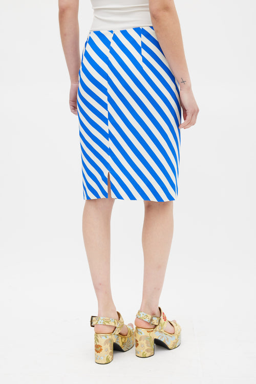 Dries Van Noten SS 2019 Blue 
White Diagonal Striped Pencil Skirt