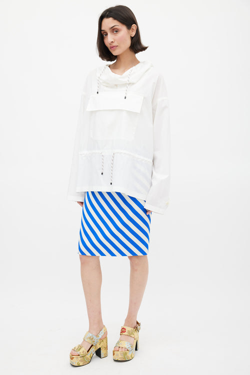 Dries Van Noten SS 2019 Blue 
White Diagonal Striped Pencil Skirt