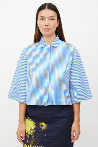 Dries Van Noten Blue 
White Striped Cropped Shirt