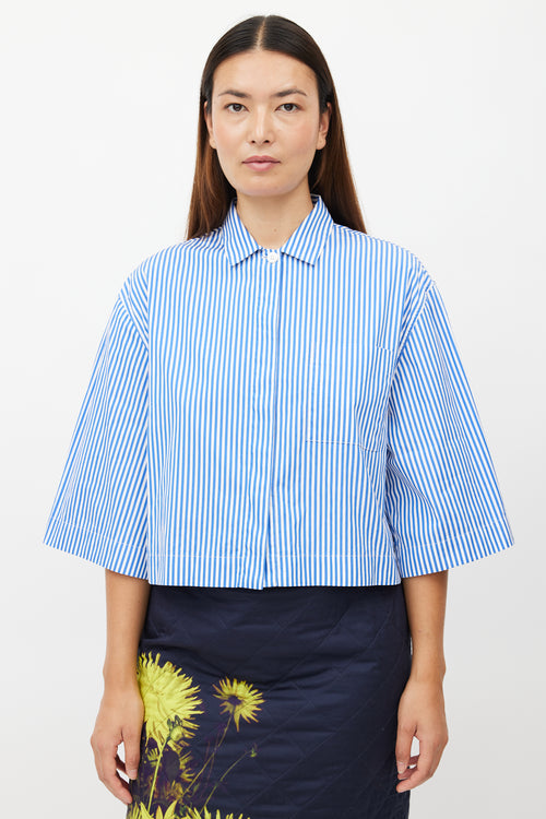 Dries Van Noten Blue 
White Striped Cropped Shirt