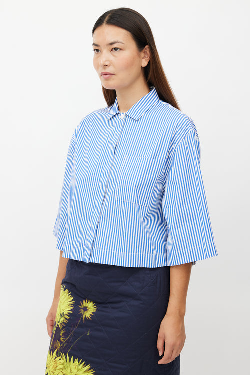 Dries Van Noten Blue 
White Striped Cropped Shirt