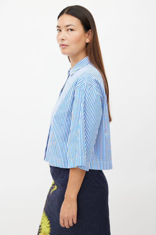 Dries Van Noten Blue 
White Striped Cropped Shirt