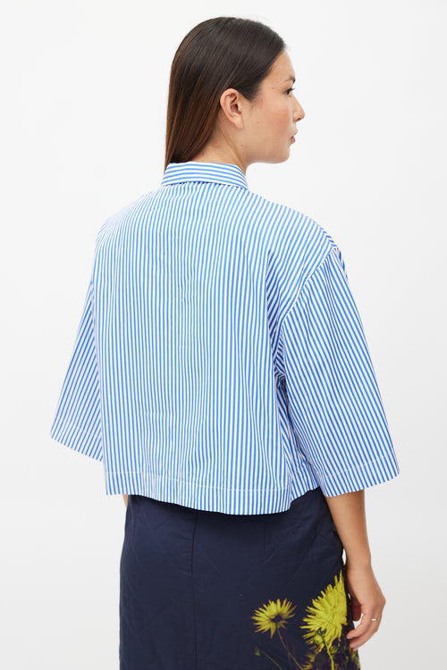 Dries Van Noten Blue 
White Striped Cropped Shirt