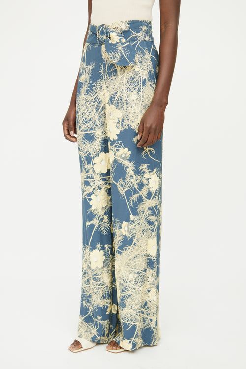 Dries Van Noten Blue 
Yellow Floral Buckle Pant