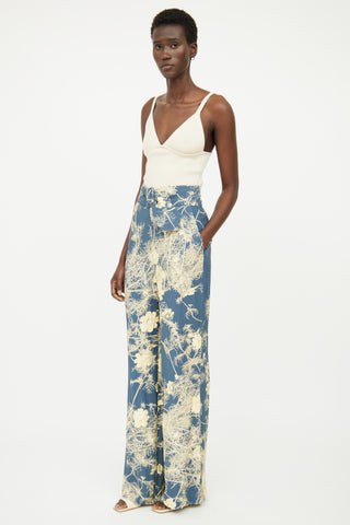 Dries Van Noten Blue 
Yellow Floral Buckle Pant