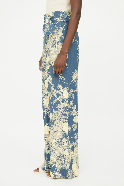 Dries Van Noten Blue 
Yellow Floral Buckle Pant