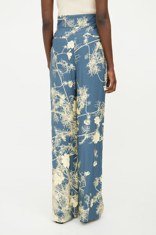 Dries Van Noten Blue 
Yellow Floral Buckle Pant