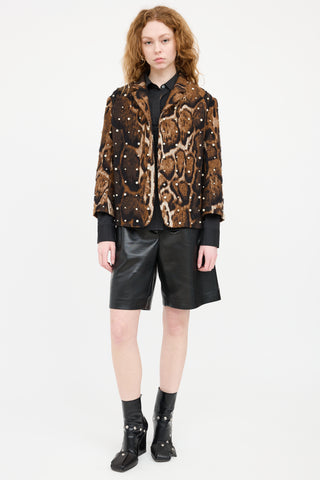 Dries Van Noten Brown 
Black Patterned Faux Pearl Blazer