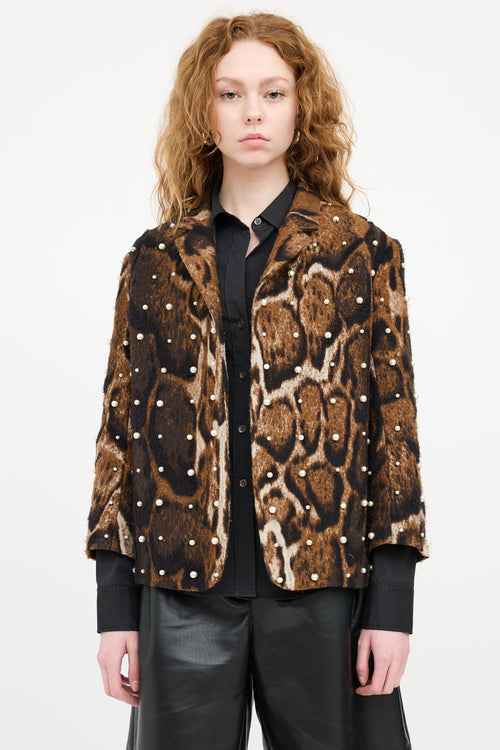 Dries Van Noten Brown 
Black Patterned Faux Pearl Blazer