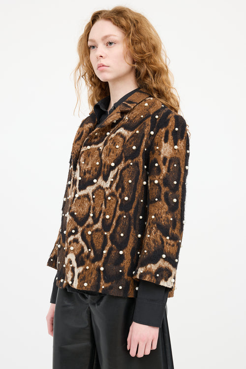 Dries Van Noten Brown 
Black Patterned Faux Pearl Blazer