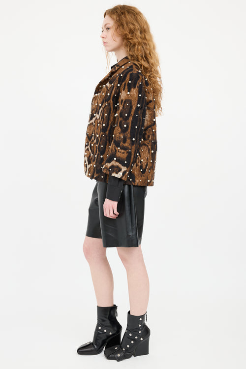 Dries Van Noten Brown 
Black Patterned Faux Pearl Blazer