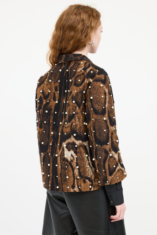 Dries Van Noten Brown 
Black Patterned Faux Pearl Blazer