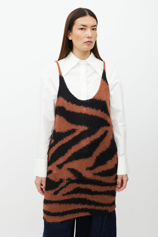 Dries Van Noten Brown 
Black Printed Wool Blend Dress