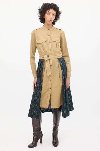 Dries Van Noten Brown 
Multicolour Jacquard Overlay Shirt Dress