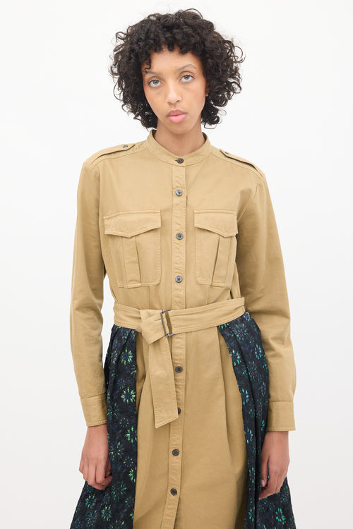 Dries Van Noten Brown 
Multicolour Jacquard Overlay Shirt Dress