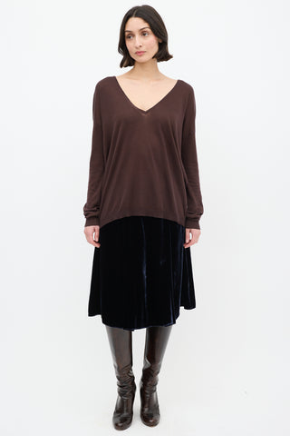 Dries Van Noten Brown Silk 
Cotton V-Neck Sweater