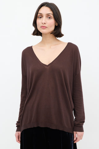 Dries Van Noten Brown Silk 
Cotton V-Neck Sweater