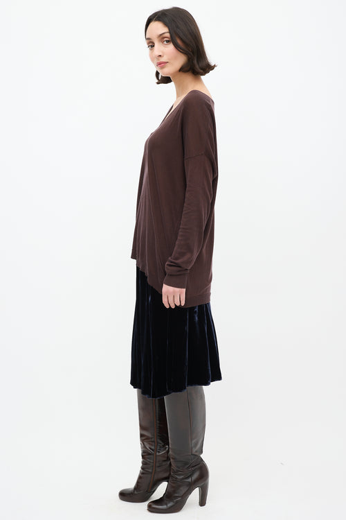 Dries Van Noten Brown Silk 
Cotton V-Neck Sweater