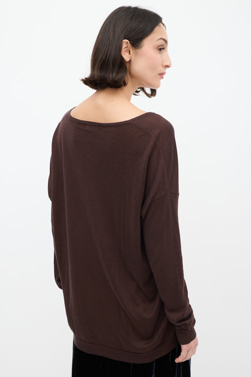 Dries Van Noten Brown Silk 
Cotton V-Neck Sweater